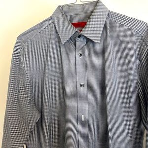 Hugo Boss navy micro-check shirt